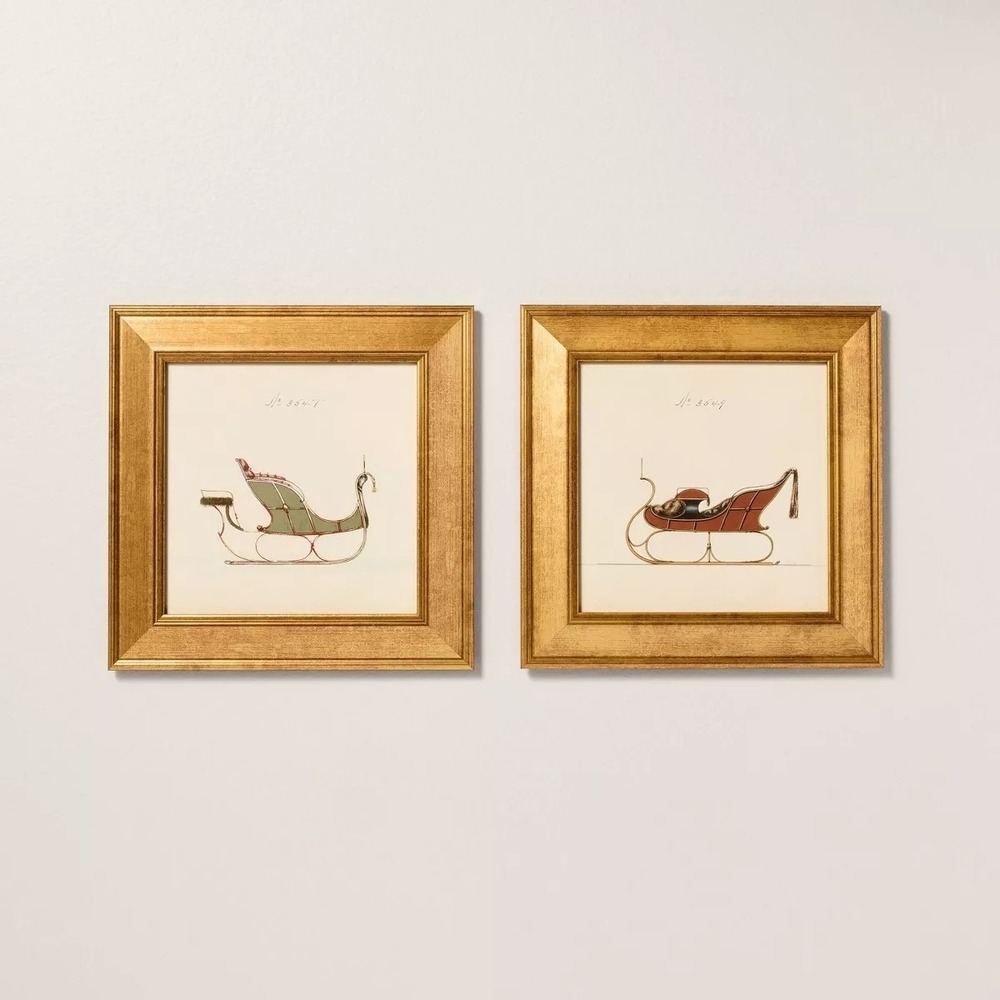 8"x8" Vintage Christmas Sleigh Framed Wall Art (Set of 2) Hearth & Hand Magnolia